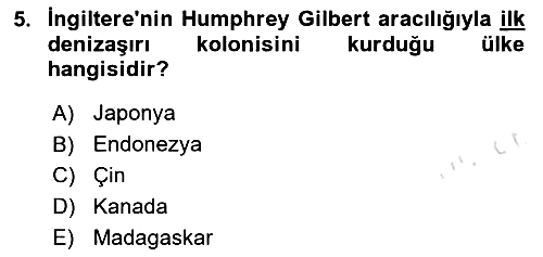 Sömürgecilik Tarihi (Avrupa-Amerika) 2024-2025 Ara Sınav - 5. soru
