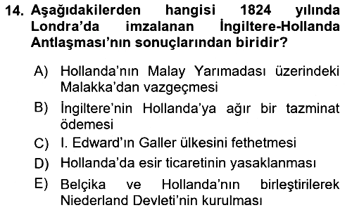 Sömürgecilik Tarihi (Avrupa-Amerika) 2024-2025 Ara Sınav - 14. soru