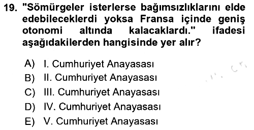 Sömürgecilik Tarihi (Avrupa-Amerika) 2024-2025 Ara Sınav - 19. soru