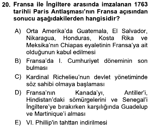 Sömürgecilik Tarihi (Avrupa-Amerika) 2024-2025 Ara Sınav - 20. soru
