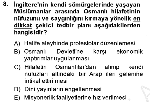 Sömürgecilik Tarihi (Avrupa-Amerika) 2014-2015 Dönem Sonu Sınavı - 8. soru