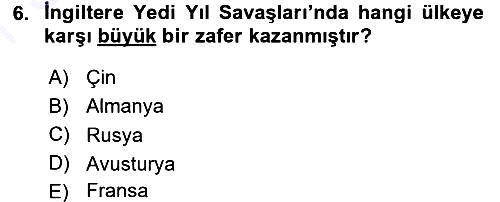 Sömürgecilik Tarihi (Avrupa-Amerika) 2015-2016 Dönem Sonu Sınavı - 6. soru
