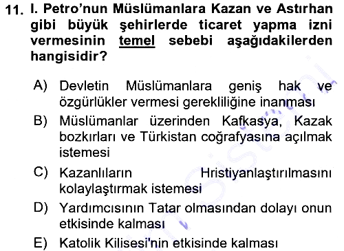 Sömürgecilik Tarihi (Avrupa-Amerika) 2015-2016 Dönem Sonu Sınavı - 11. soru