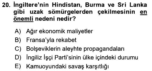 Sömürgecilik Tarihi (Avrupa-Amerika) 2015-2016 Dönem Sonu Sınavı - 20. soru