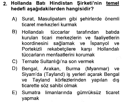 Sömürgecilik Tarihi (Avrupa-Amerika) 2016-2017 Dönem Sonu Sınavı - 2. soru