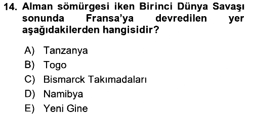 Sömürgecilik Tarihi (Avrupa-Amerika) 2016-2017 Dönem Sonu Sınavı - 14. soru