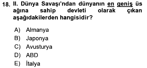 Sömürgecilik Tarihi (Avrupa-Amerika) 2016-2017 Dönem Sonu Sınavı - 18. soru