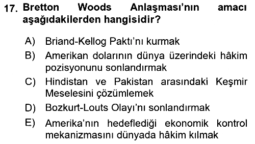 Sömürgecilik Tarihi (Avrupa-Amerika) 2017-2018 Dönem Sonu Sınavı - 17. soru