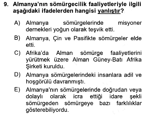 Sömürgecilik Tarihi (Avrupa-Amerika) 2018-2019 Dönem Sonu Sınavı - 9. soru