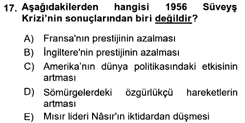 Sömürgecilik Tarihi (Avrupa-Amerika) 2018-2019 Dönem Sonu Sınavı - 17. soru