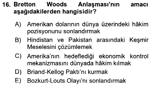 Sömürgecilik Tarihi (Avrupa-Amerika) 2019-2020 Dönem Sonu Sınavı - 16. soru