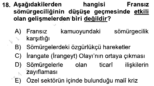 Sömürgecilik Tarihi (Avrupa-Amerika) 2019-2020 Dönem Sonu Sınavı - 18. soru