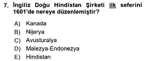 Sömürgecilik Tarihi (Avrupa-Amerika) 2021-2022 Dönem Sonu Sınavı - 7. soru