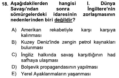 Sömürgecilik Tarihi (Avrupa-Amerika) 2021-2022 Dönem Sonu Sınavı - 18. soru
