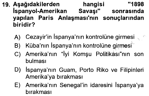 Sömürgecilik Tarihi (Avrupa-Amerika) 2021-2022 Dönem Sonu Sınavı - 19. soru