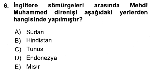 Sömürgecilik Tarihi (Avrupa-Amerika) 2022-2023 Dönem Sonu Sınavı - 6. soru