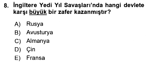 Sömürgecilik Tarihi (Avrupa-Amerika) 2022-2023 Dönem Sonu Sınavı - 8. soru