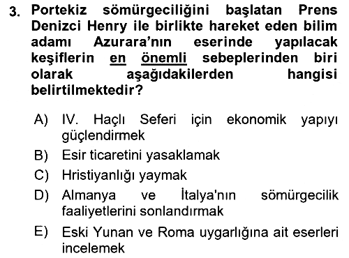 Sömürgecilik Tarihi (Avrupa-Amerika) 2023-2024 Dönem Sonu Sınavı - 3. soru