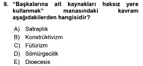 Sömürgecilik Tarihi (Avrupa-Amerika) 2023-2024 Dönem Sonu Sınavı - 9. soru