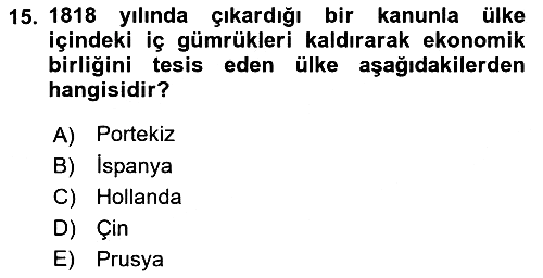 Sömürgecilik Tarihi (Avrupa-Amerika) 2023-2024 Dönem Sonu Sınavı - 15. soru