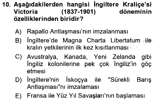 Sömürgecilik Tarihi (Avrupa-Amerika) 2024-2025 Dönem Sonu Sınavı - 10. soru