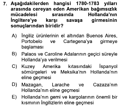 Sömürgecilik Tarihi (Avrupa-Amerika) 2018-2019 Yaz Okulu Sınavı - 7. soru