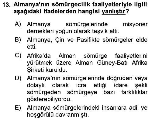 Sömürgecilik Tarihi (Avrupa-Amerika) 2018-2019 Yaz Okulu Sınavı - 13. soru