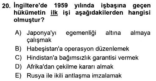 Sömürgecilik Tarihi (Avrupa-Amerika) 2018-2019 Yaz Okulu Sınavı - 20. soru