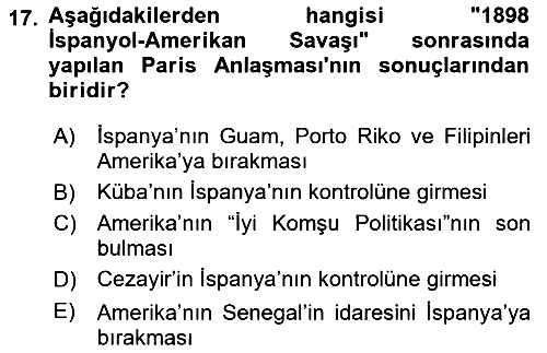 Sömürgecilik Tarihi (Avrupa-Amerika) 2020-2021 Yaz Okulu Sınavı - 17. soru