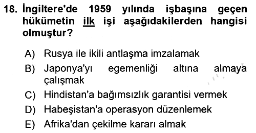 Sömürgecilik Tarihi (Avrupa-Amerika) 2020-2021 Yaz Okulu Sınavı - 18. soru