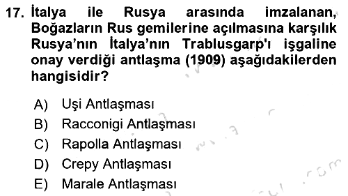 Sömürgecilik Tarihi (Avrupa-Amerika) 2021-2022 Yaz Okulu Sınavı - 17. soru