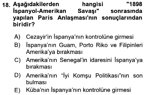 Sömürgecilik Tarihi (Avrupa-Amerika) 2021-2022 Yaz Okulu Sınavı - 18. soru