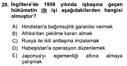 Sömürgecilik Tarihi (Avrupa-Amerika) 2021-2022 Yaz Okulu Sınavı - 20. soru