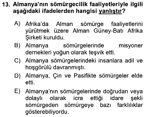 Sömürgecilik Tarihi (Avrupa-Amerika) 2022-2023 Yaz Okulu Sınavı - 13. soru
