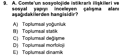 Sosyolojiye Giriş 2015-2016 Ara Sınav - 9. soru