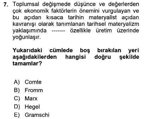 Sosyolojiye Giriş 2019-2020 Ara Sınav - 7. soru