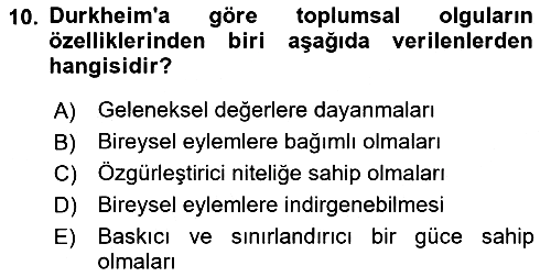 Sosyolojiye Giriş 2022-2023 Ara Sınav - 10. soru
