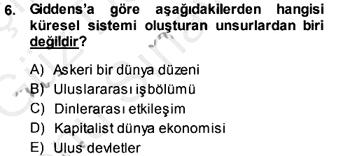 Sosyolojiye Giriş 2014-2015 Dönem Sonu Sınavı - 6. soru