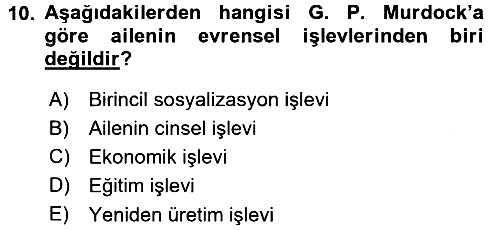 Sosyolojiye Giriş 2015-2016 Dönem Sonu Sınavı - 10. soru