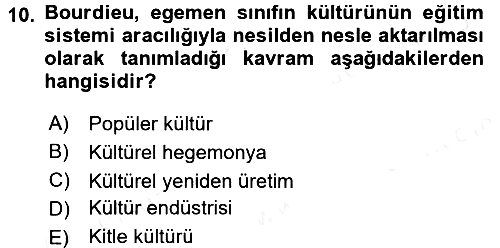 Sosyolojiye Giriş 2017-2018 Dönem Sonu Sınavı - 10. soru