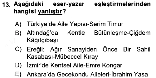 Sosyolojiye Giriş 2017-2018 Dönem Sonu Sınavı - 13. soru