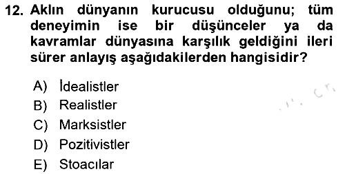 Tarih Felsefesi 2024-2025 Ara Sınav - 12. soru