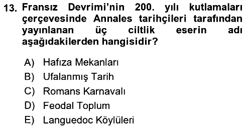 Tarih Felsefesi 2024-2025 Dönem Sonu Sınavı - 13. soru