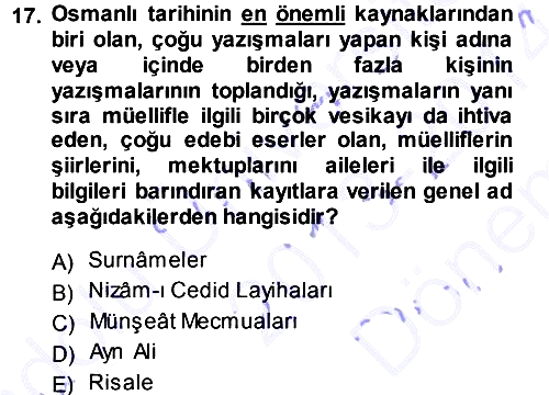 Tarih Metodu 2013-2014 Dönem Sonu Sınavı - 17. soru