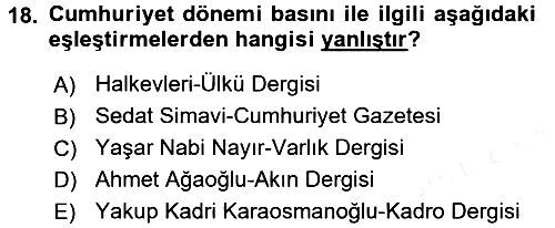 Tarih Metodu 2017-2018 Dönem Sonu Sınavı - 18. soru
