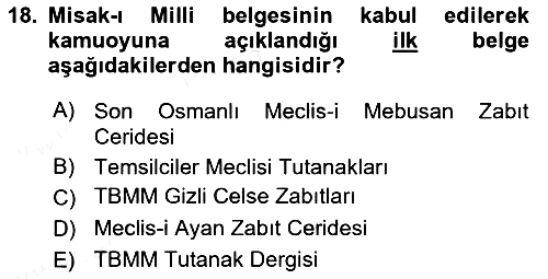 Tarih Metodu 2018-2019 Dönem Sonu Sınavı - 18. soru