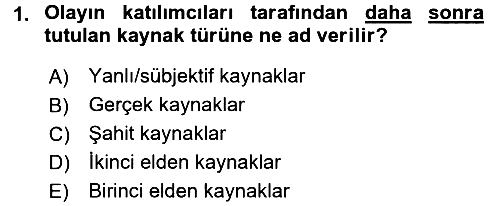 Tarihi Coğrafya 2016-2017 3 Ders Sınavı - 1. soru