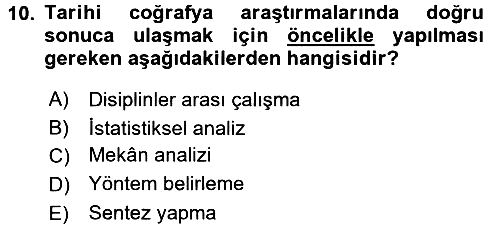 Tarihi Coğrafya 2016-2017 3 Ders Sınavı - 10. soru