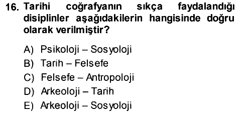 Tarihi Coğrafya 2013-2014 Ara Sınav - 16. soru