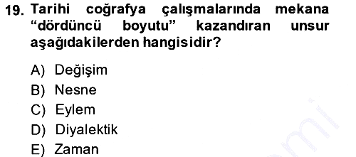 Tarihi Coğrafya 2013-2014 Ara Sınav - 19. soru